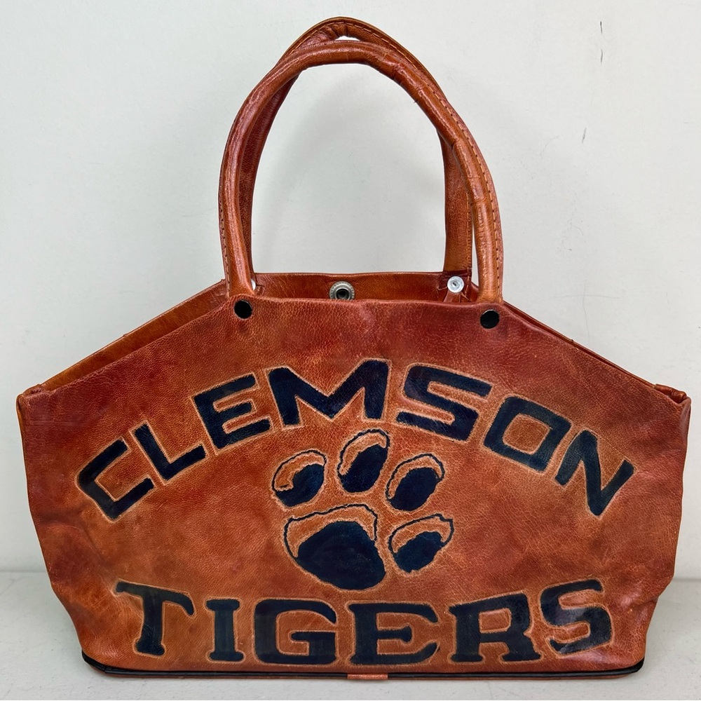 Vintage Clemson Tigers Leather Purse Shoulder Hand Bag Tote Made in India